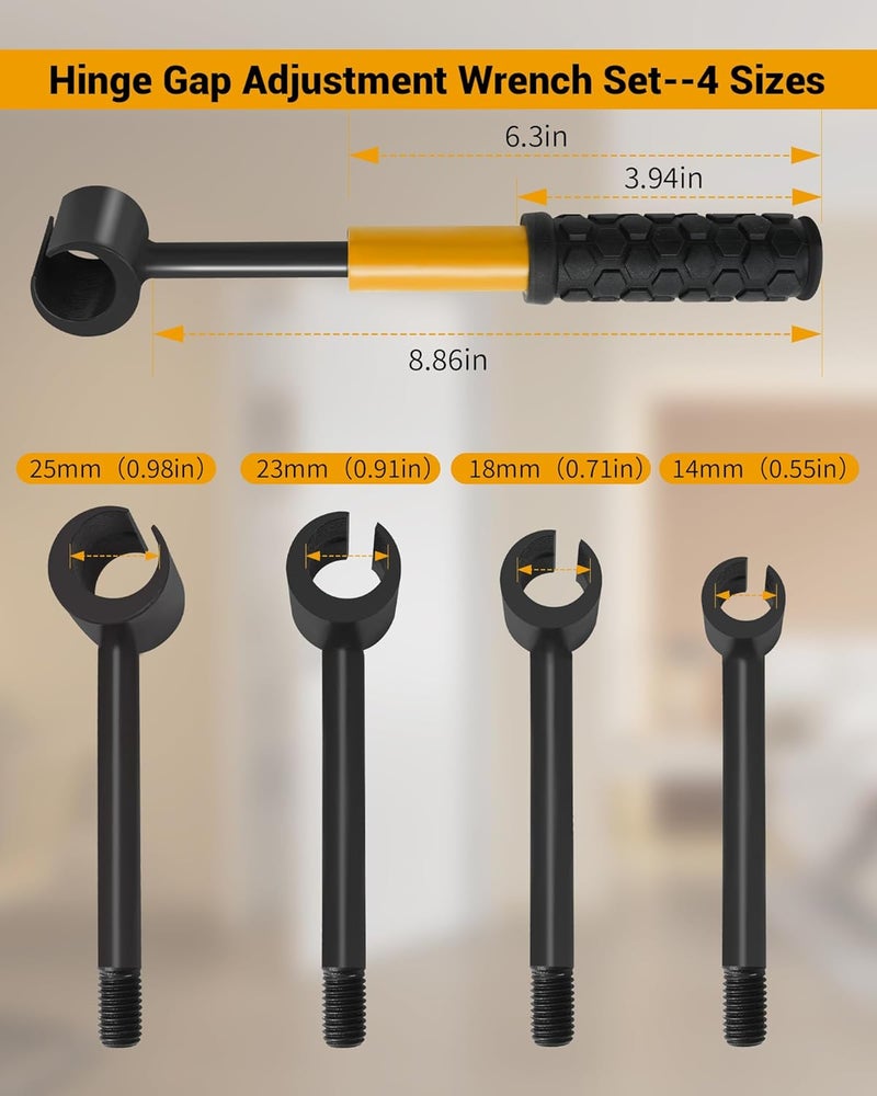 Tofcbye Hinge Gap Adjustment Wrench Set, Heavy Door Hinge Adjustment Tool （Threaded Link）, 4 PCS Hinge Gap Adjusting Wrench, Multi-Size Precision Tool Kit for Door and Cabinet Alignment（yellow） - Image 2